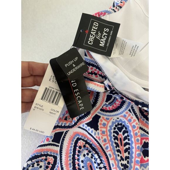 Island Escape Tankini Top Halter Neck Push‎ Up Swim Top Navy Multi Paisley Sz 8 - Picture 7 of 7